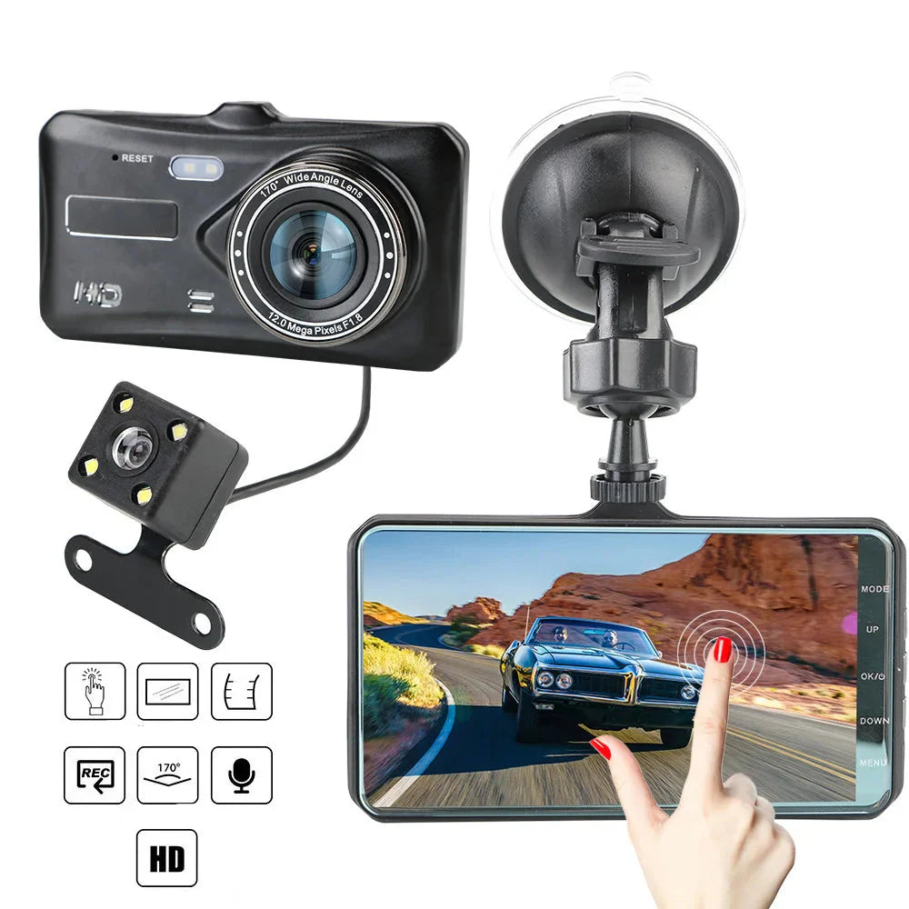 Dual Lens Dash Cam 4" HD 1080P Touch Screen Video Recorder-Orizon Depot