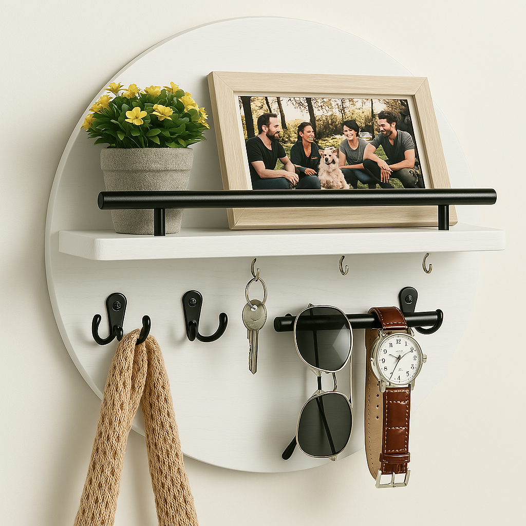 Eco-Friendly Round Wooden Key Holder | Chic Wall Organizer-Orizon Depot