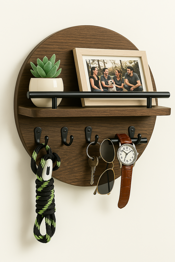 Eco-Friendly Round Wooden Key Holder | Chic Wall Organizer-Orizon Depot