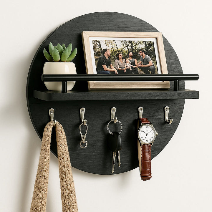 Eco-Friendly Round Wooden Key Holder | Chic Wall Organizer-Orizon Depot