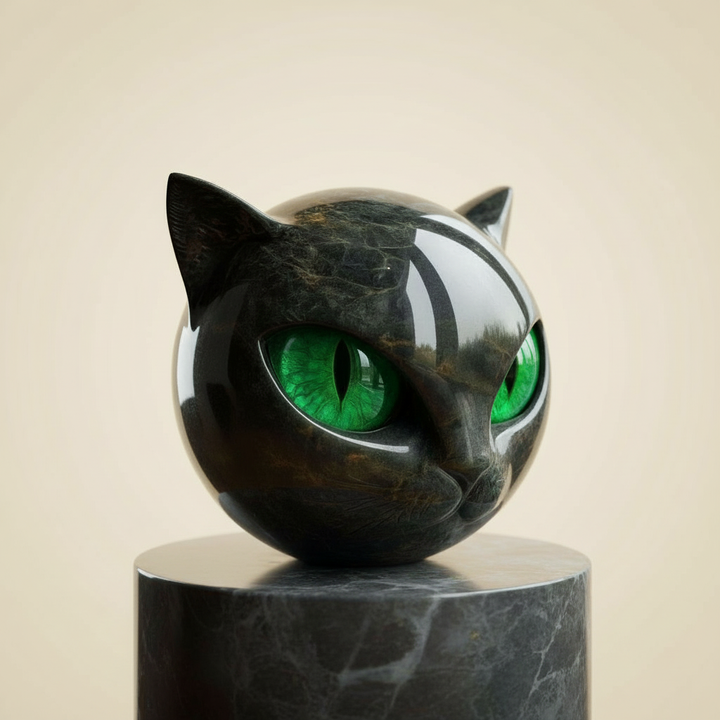 Black Cat Head Sculpture with Hypnotic Eyes – Noir Design-Orizon Depot