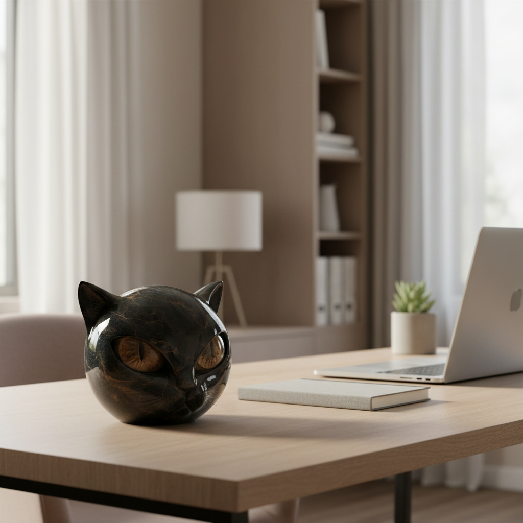 Black Cat Head Sculpture with Hypnotic Eyes – Noir Design-Orizon Depot