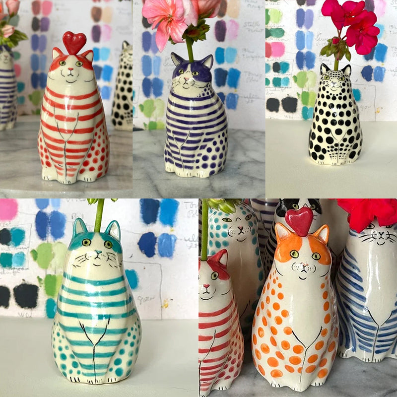 Dotted Cat Vase - Unique Decorative Ceramic Flower Holder-Orizon Depot