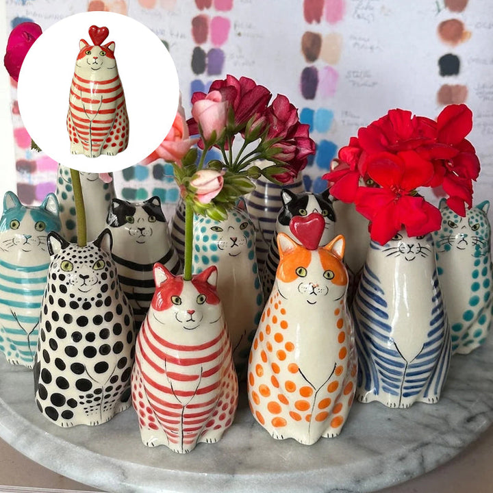 Dotted Cat Vase - Unique Decorative Ceramic Flower Holder-Orizon Depot