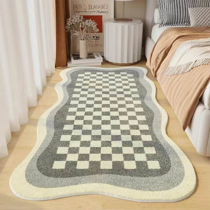 Cozy Faux Cashmere Checkered Nightstand Rug in Irregular Shape-Orizon Depot