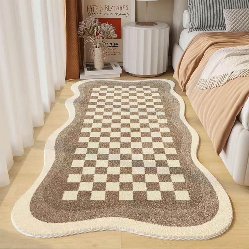 Cozy Faux Cashmere Checkered Nightstand Rug in Irregular Shape-Orizon Depot