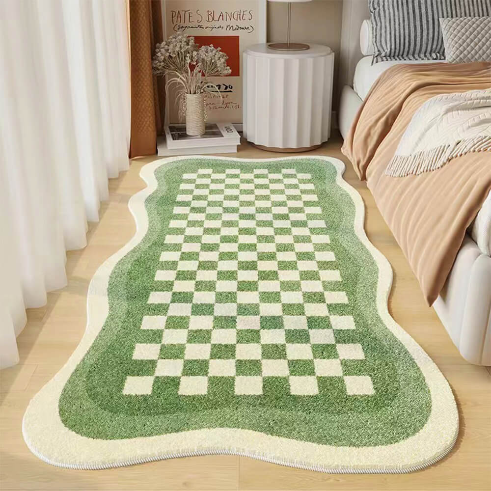 Cozy Faux Cashmere Checkered Nightstand Rug in Irregular Shape-Orizon Depot