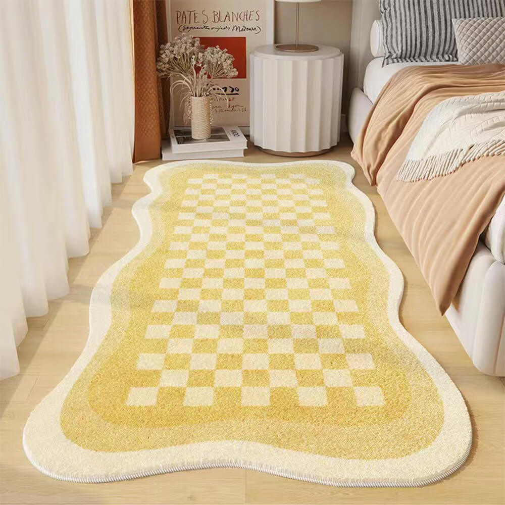 Cozy Faux Cashmere Checkered Nightstand Rug in Irregular Shape-Orizon Depot