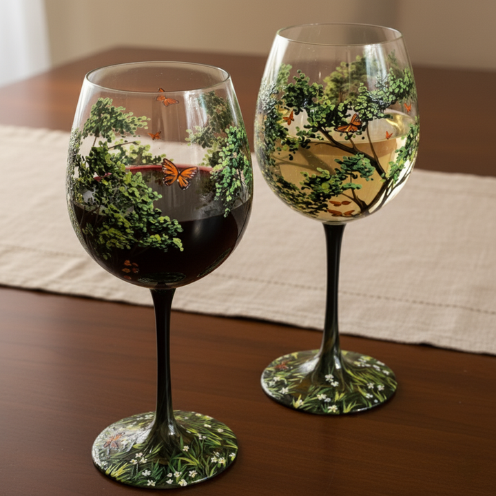 Hand Painted Four Seasons Tree Wine Glasses | Unique Art Design-Orizon Depot