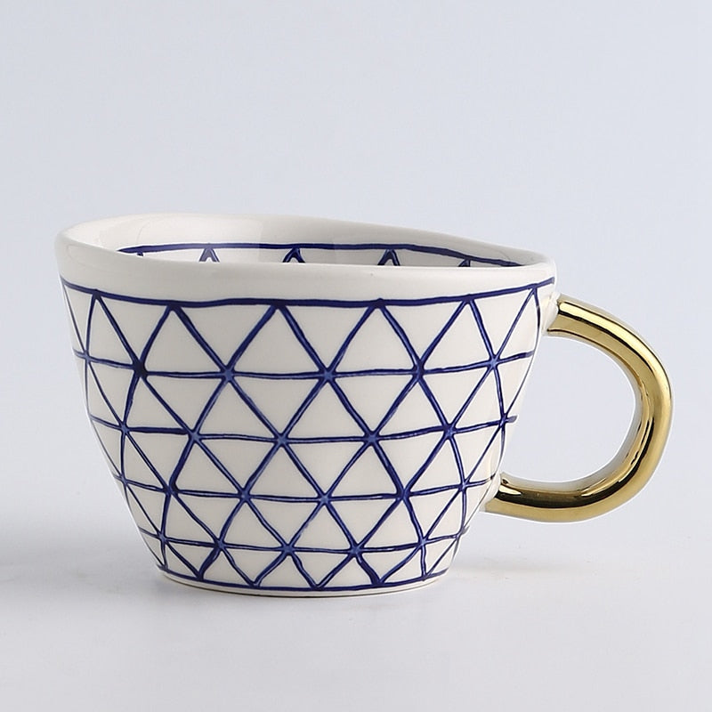 Geometric Pattern Cup with Gold Handle - Stylish Drinkware-Orizon Depot