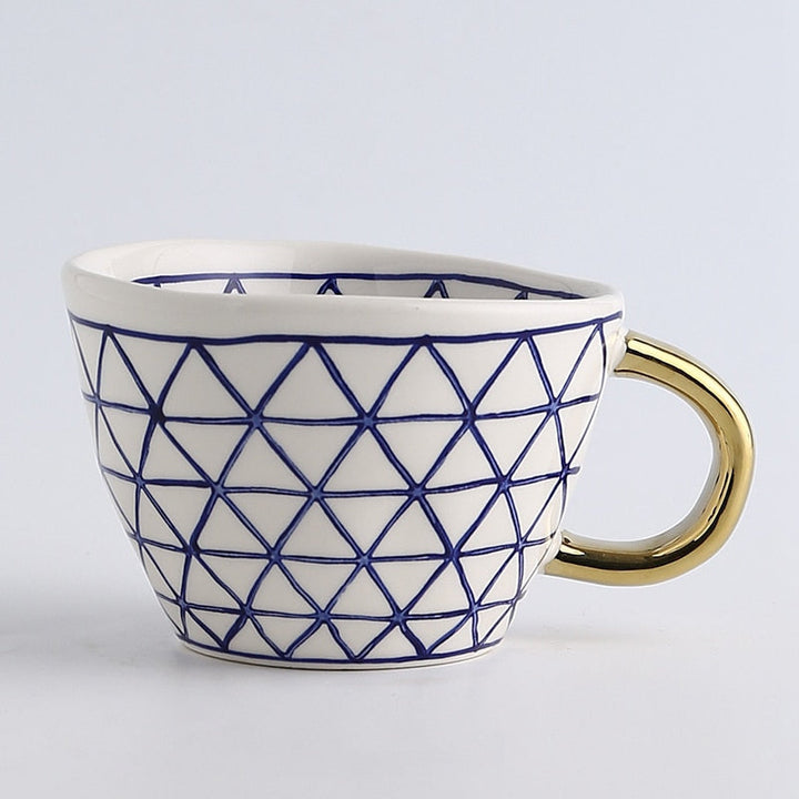Geometric Pattern Cup with Gold Handle - Stylish Drinkware-Orizon Depot