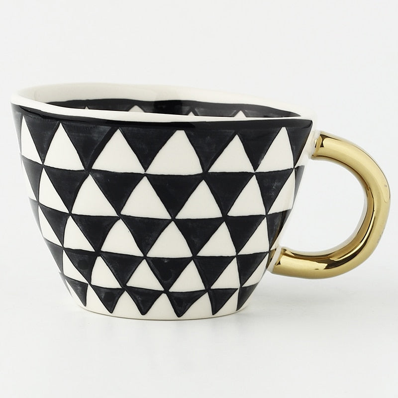 Geometric Pattern Cup with Gold Handle - Stylish Drinkware-Orizon Depot