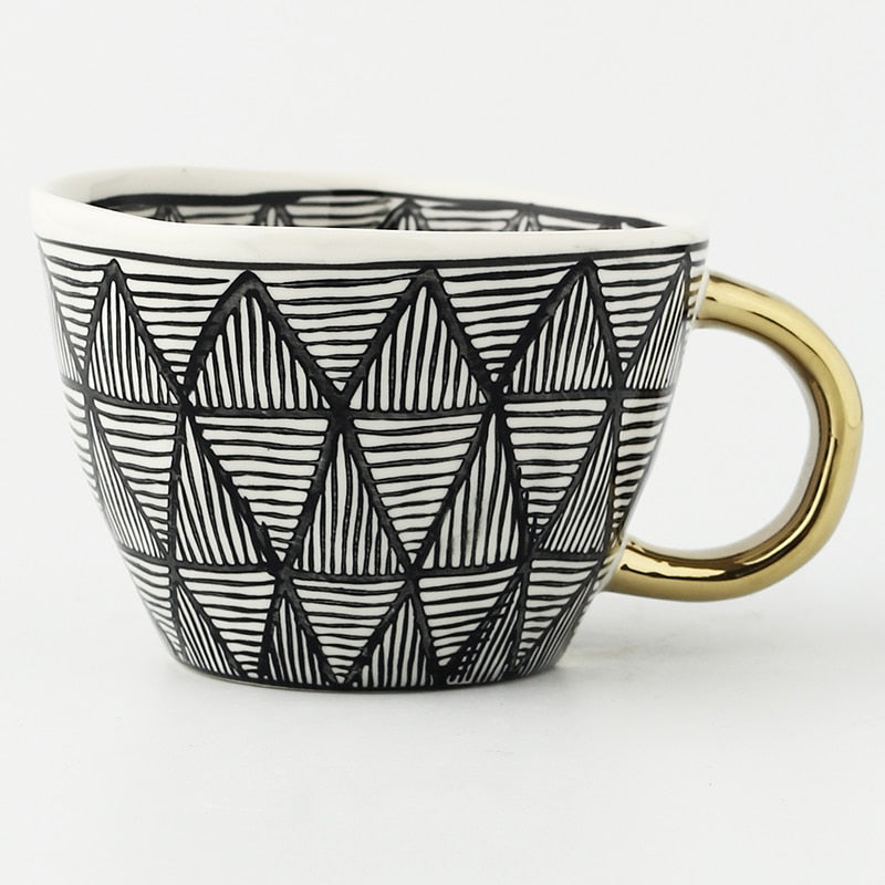 Geometric Pattern Cup with Gold Handle - Stylish Drinkware-Orizon Depot