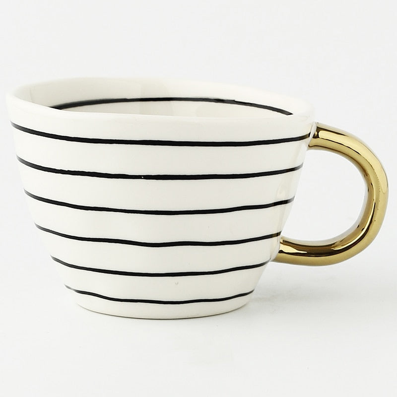 Geometric Pattern Cup with Gold Handle - Stylish Drinkware-Orizon Depot
