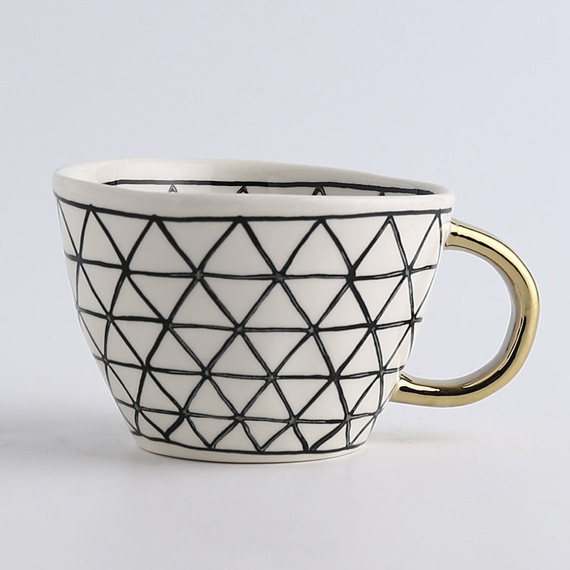 Geometric Pattern Cup with Gold Handle - Stylish Drinkware-Orizon Depot