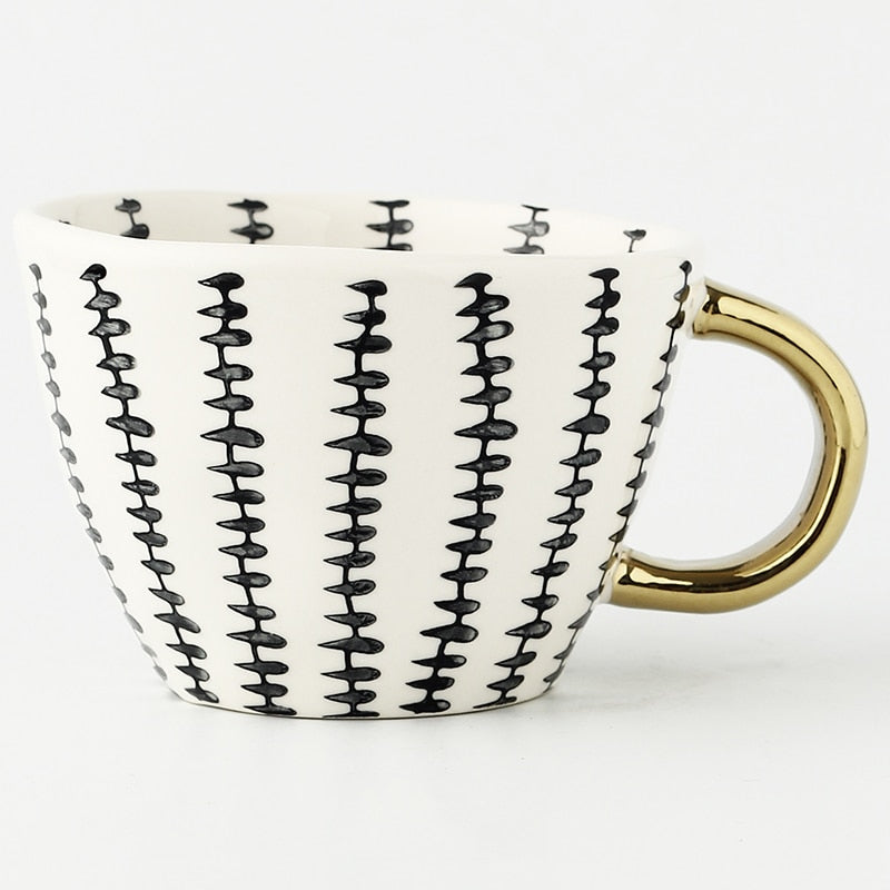 Geometric Pattern Cup with Gold Handle - Stylish Drinkware-Orizon Depot