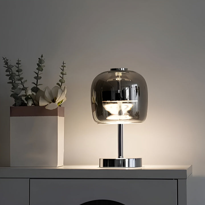 Smoky Grey USB-Powered Dimmable LED Glass Table Lamp for Bedroom & Desk-Orizon Depot