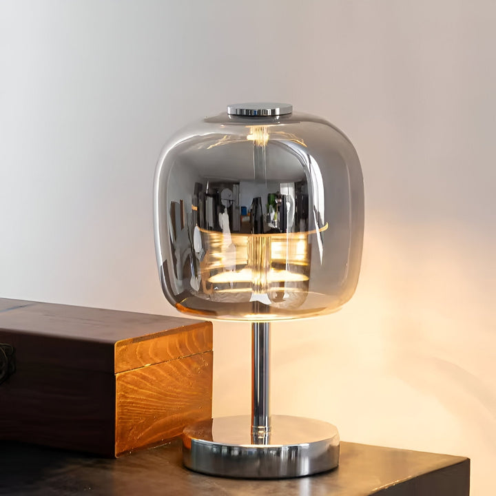 Smoky Grey USB-Powered Dimmable LED Glass Table Lamp for Bedroom & Desk-Orizon Depot