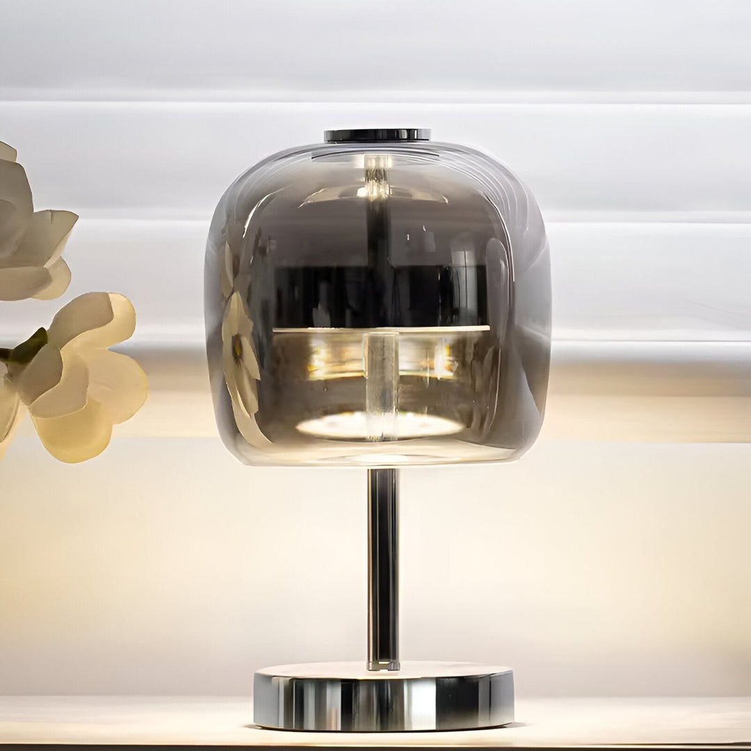 Smoky Grey USB-Powered Dimmable LED Glass Table Lamp for Bedroom & Desk-Orizon Depot