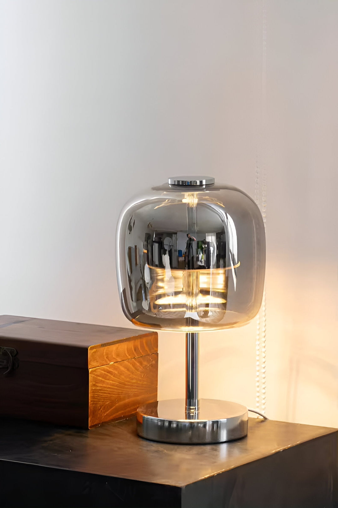 Smoky Grey USB-Powered Dimmable LED Glass Table Lamp for Bedroom & Desk-Orizon Depot