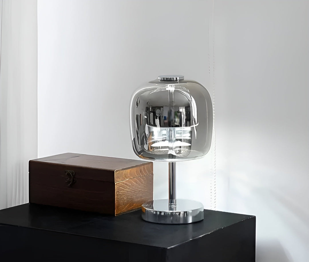 Smoky Grey USB-Powered Dimmable LED Glass Table Lamp for Bedroom & Desk-Orizon Depot