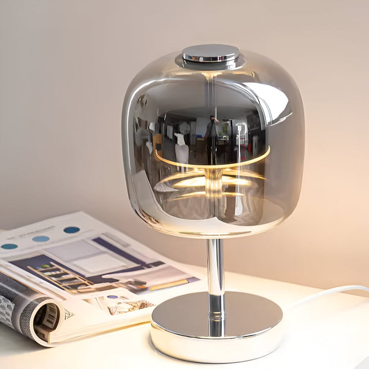 Smoky Grey USB-Powered Dimmable LED Glass Table Lamp for Bedroom & Desk-Orizon Depot