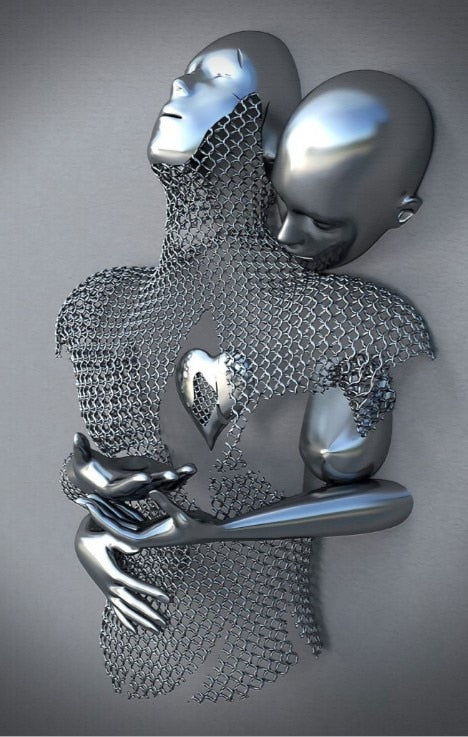 Abstract Metal Figure Statues Couples Wall Art Love Sculpture Print-Orizon Depot
