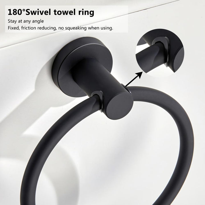 Chrome Towel Ring in 304 Stainless Steel - Round Black Bathroom Accessory-Orizon Depot