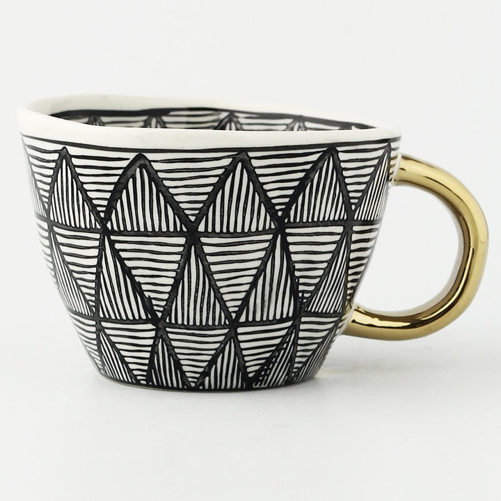 Geometric Pattern Cup with Gold Handle - Stylish Drinkware-Orizon Depot