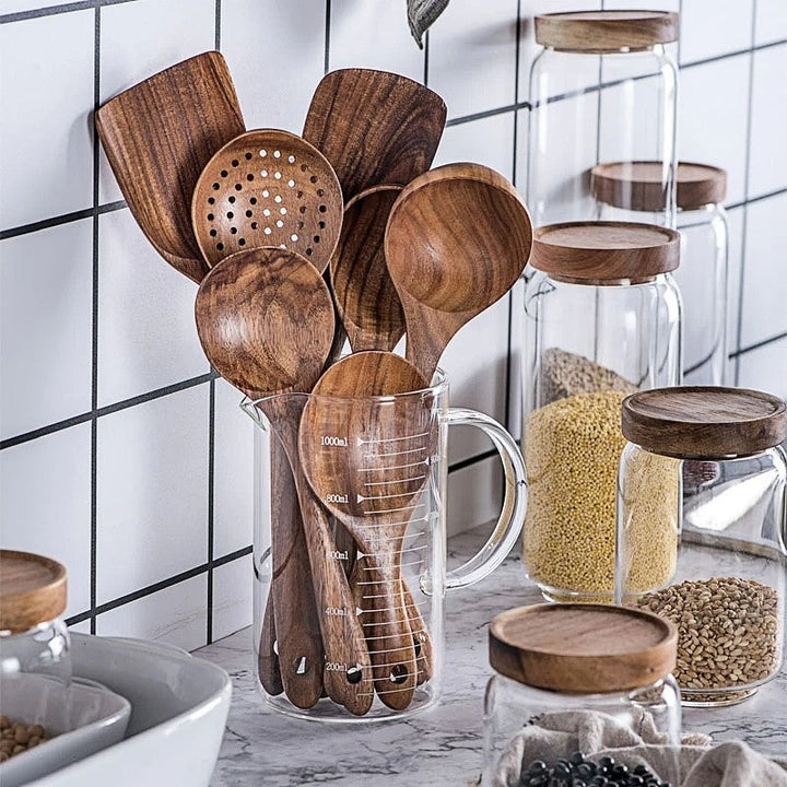 7-Piece Premium Teak Kitchen Helper Set – Stylish Cooking Tools-Orizon Depot