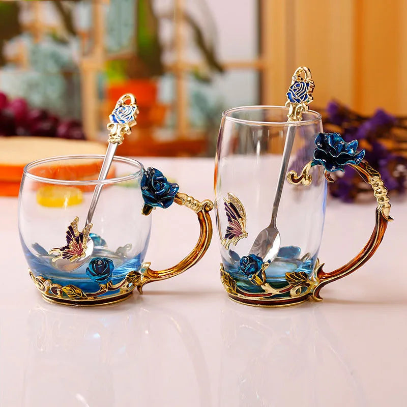 Handcrafted Enamel Coffee Mugs with Steel Spoon - Unique Gift Ideas-Orizon Depot