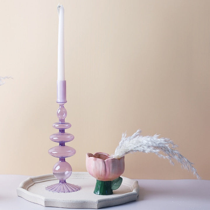 Lilac Glass Candle Holder - Elegant Home Décor Accent-Orizon Depot