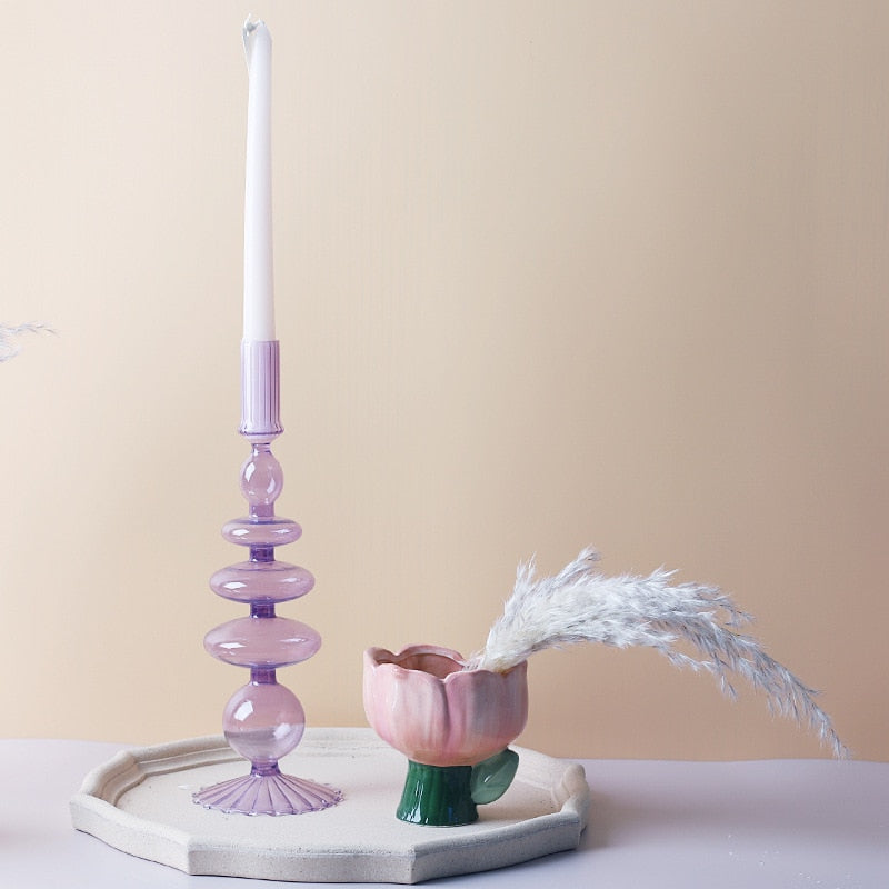 Lilac Glass Candle Holder for Elegant Home Decor-Orizon Depot