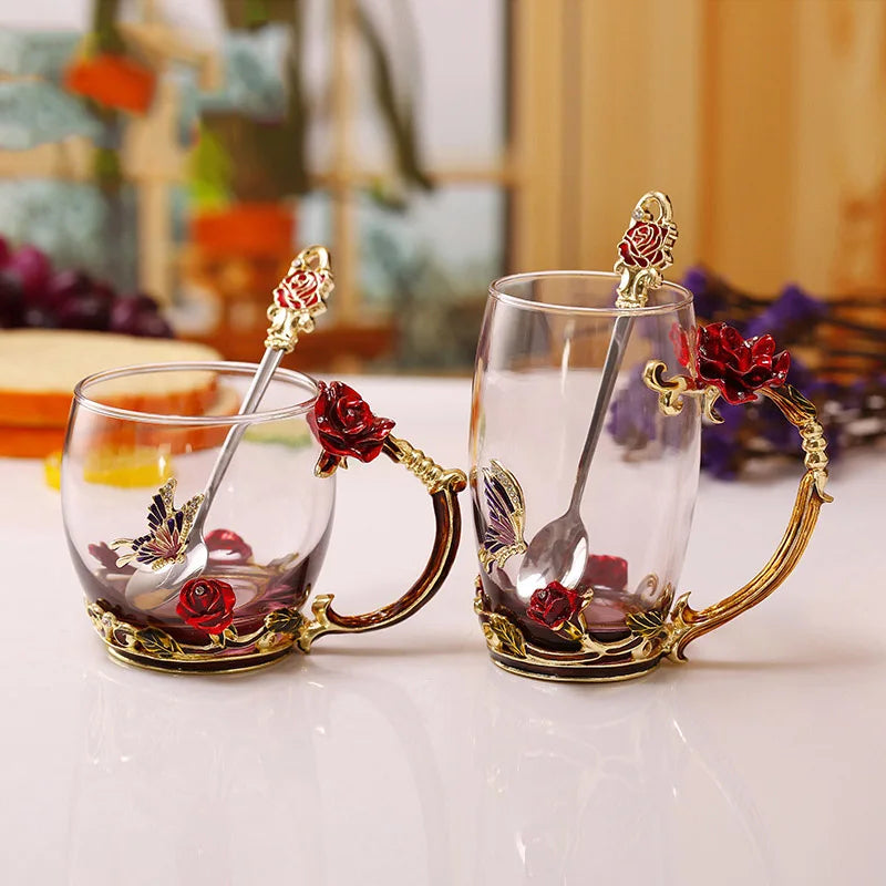 Handcrafted Enamel Coffee Mugs with Steel Spoon - Unique Gift Ideas-Orizon Depot