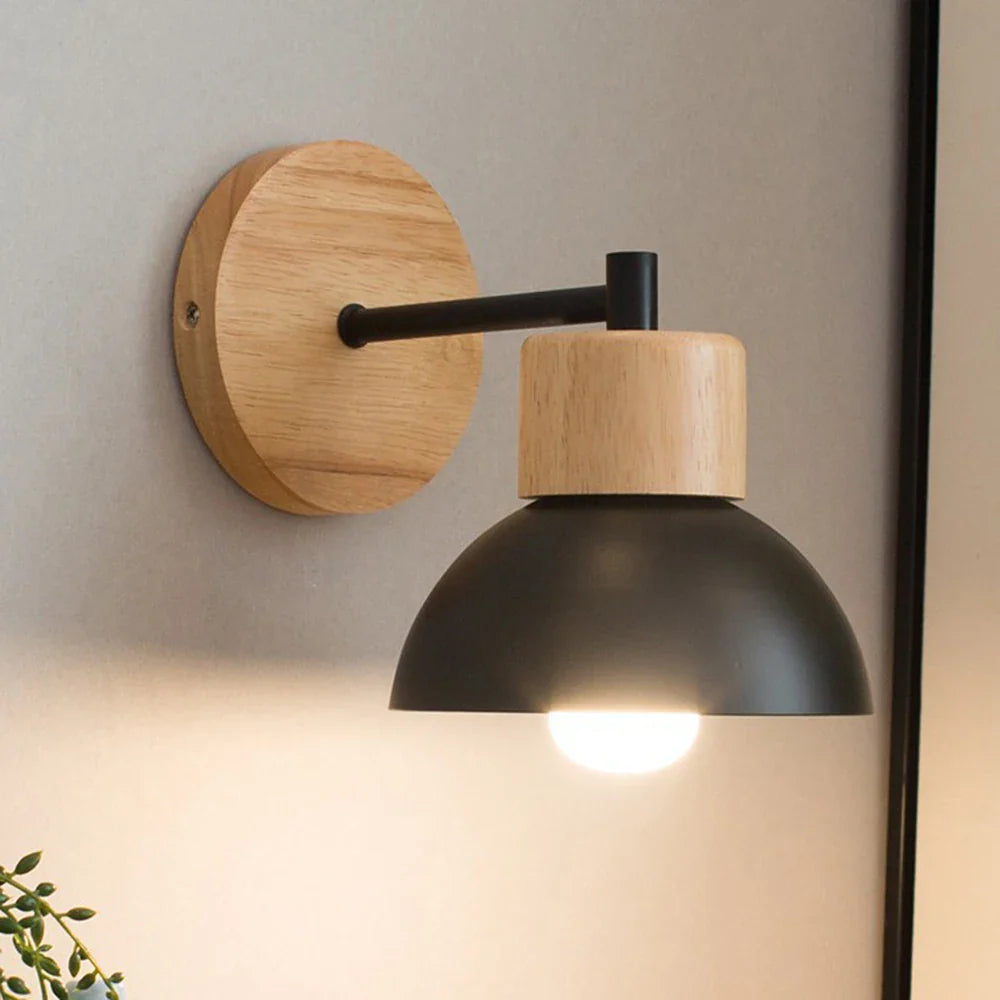 Modern Nordic Wood and Metal Wall Lamp for Bedside Lighting