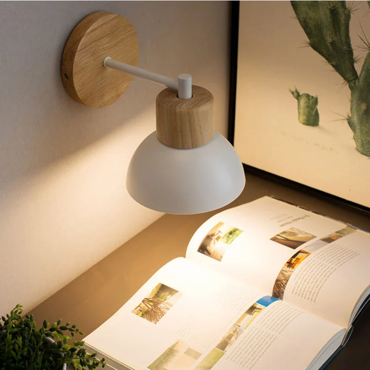 Modern Nordic Wood and Metal Wall Lamp for Bedside Lighting