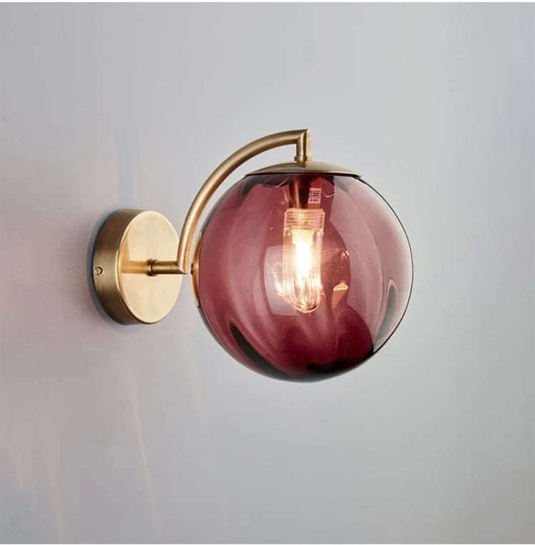 Contemporary Glass Ball Wall Light | Brass & Tinted Glass Finish
