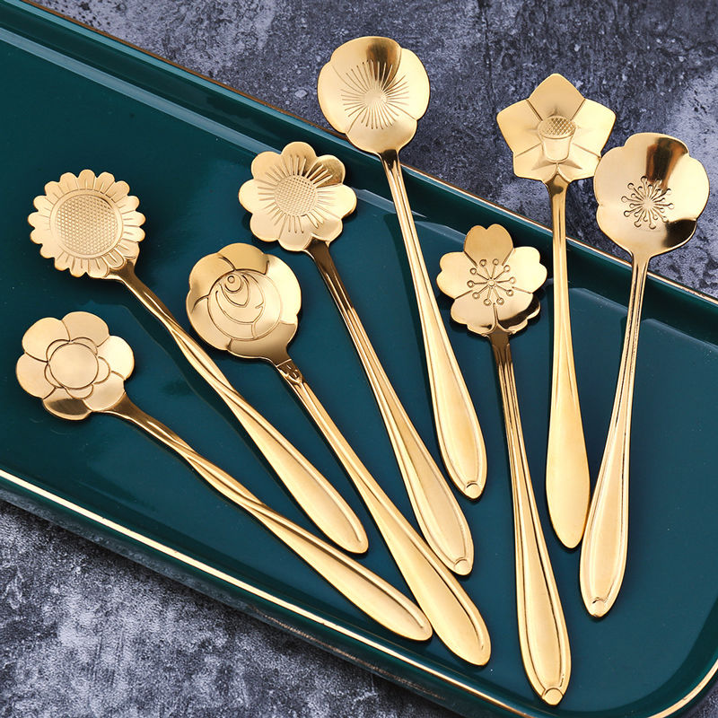 8-Piece Stainless Steel Teaspoon Set with Flower Design-Orizon Depot
