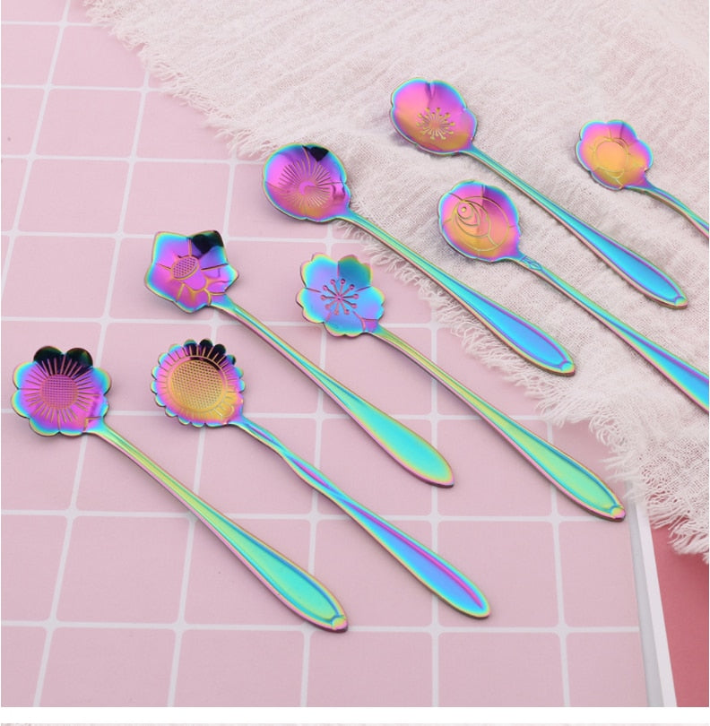 8-Piece Stainless Steel Teaspoon Set with Flower Design-Orizon Depot