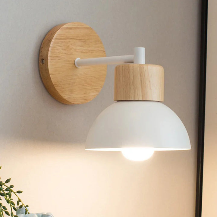 Modern Nordic Wood and Metal Wall Lamp for Bedside Lighting