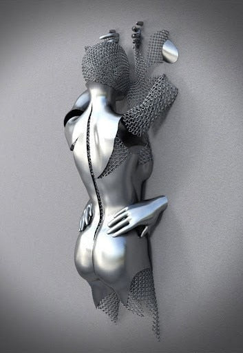 Abstract Metal Figure Statues Couples Wall Art Love Sculpture Print-Orizon Depot
