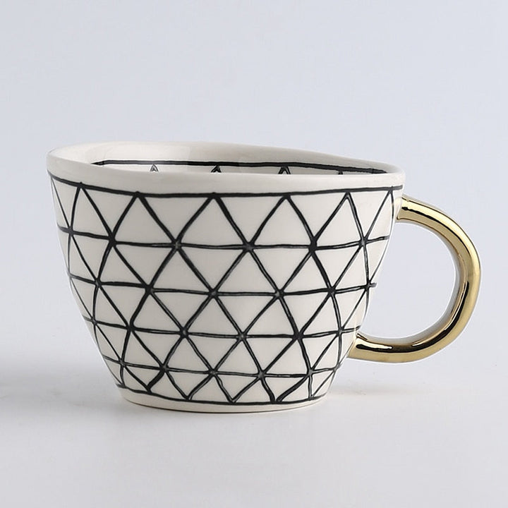 Geometric Pattern Cup with Gold Handle - Stylish Drinkware-Orizon Depot