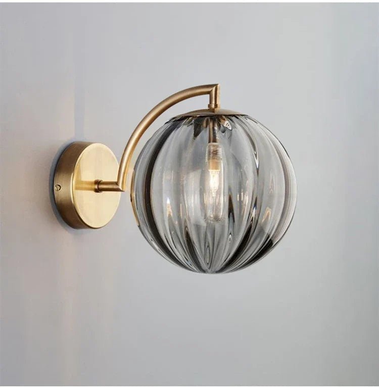 Contemporary Glass Ball Wall Light | Brass & Tinted Glass Finish