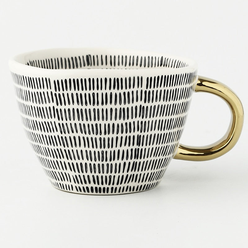 Geometric Pattern Cup with Gold Handle - Stylish Drinkware-Orizon Depot