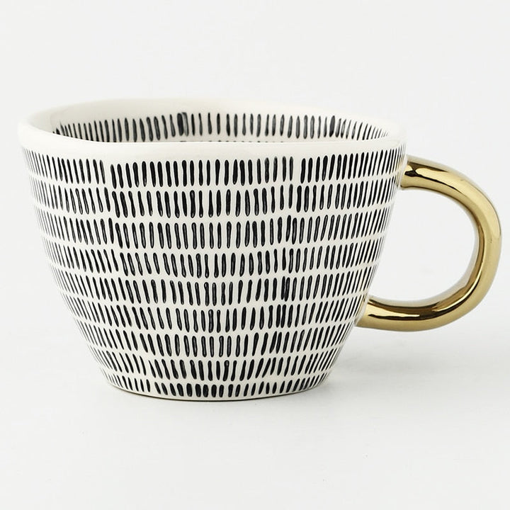 Geometric Pattern Cup with Gold Handle - Stylish Drinkware-Orizon Depot