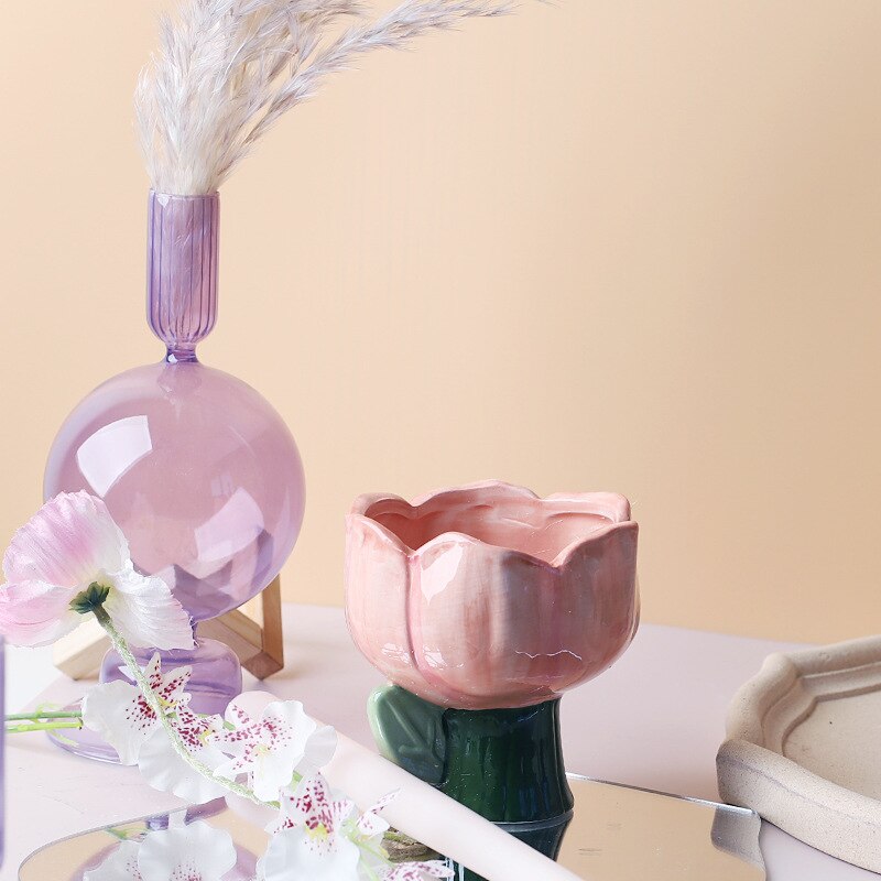 Lilac Glass Candle Holder for Elegant Home Decor-Orizon Depot