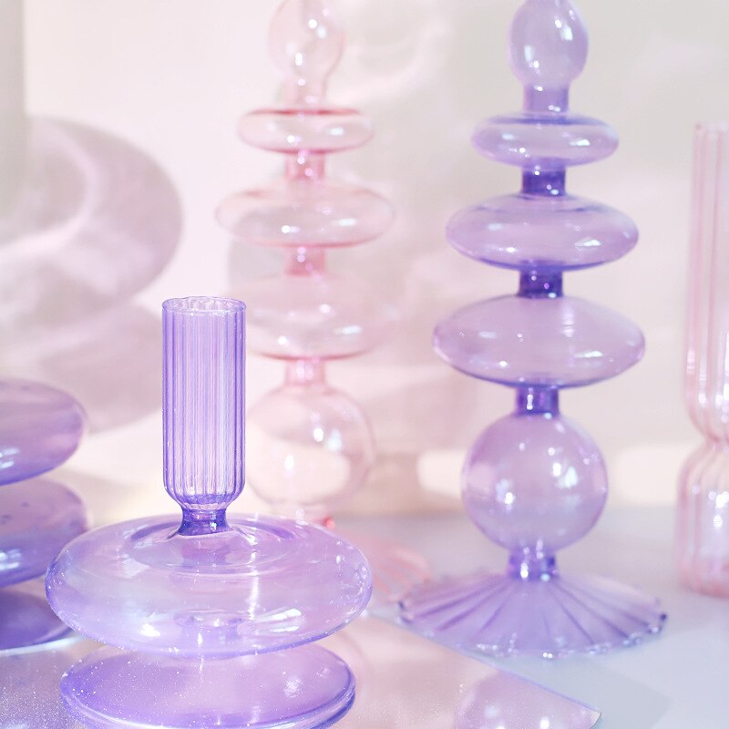 Lilac Glass Candle Holder for Elegant Home Decor-Orizon Depot