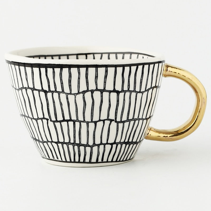 Geometric Pattern Cup with Gold Handle - Stylish Drinkware-Orizon Depot