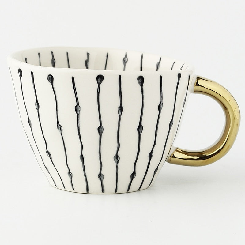Geometric Pattern Cup with Gold Handle - Stylish Drinkware-Orizon Depot