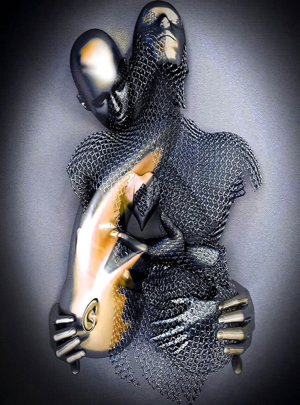 Abstract Metal Figure Statues Couples Wall Art Love Sculpture Print-Orizon Depot